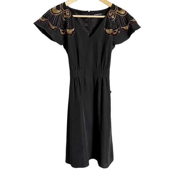 Gianni Bini Black Sequin Embellished Flutter Sleeve V-Neck A-Line Dress Size 2 - Picture 1 of 10